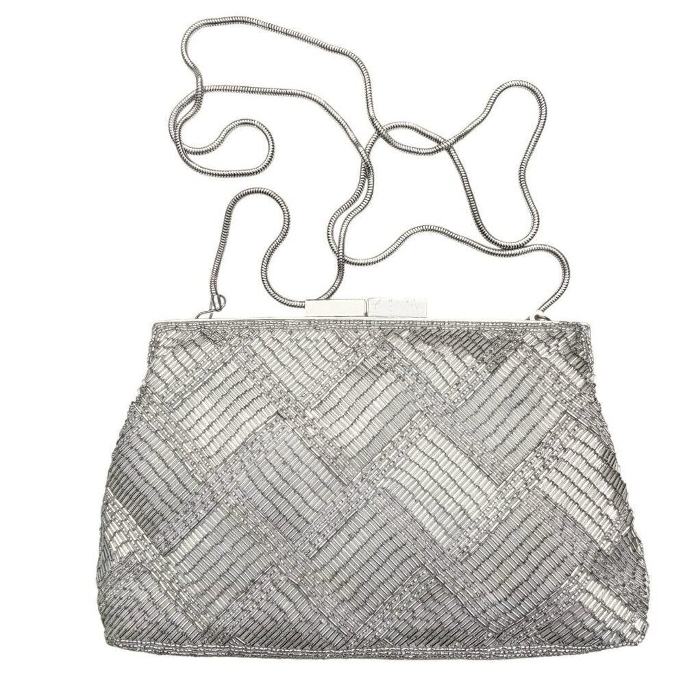 VTG 80s NYE Carla Marchi Silver Hand Beaded Shoulder Bag Evening Clutch Purse